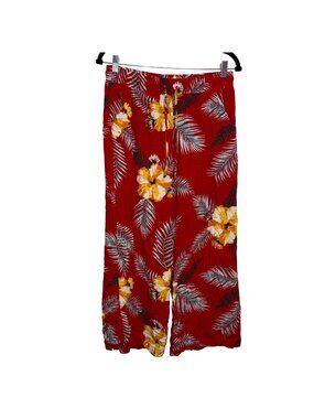 Womens Indero Red Floral Print Rayon Pull-On Pants XL